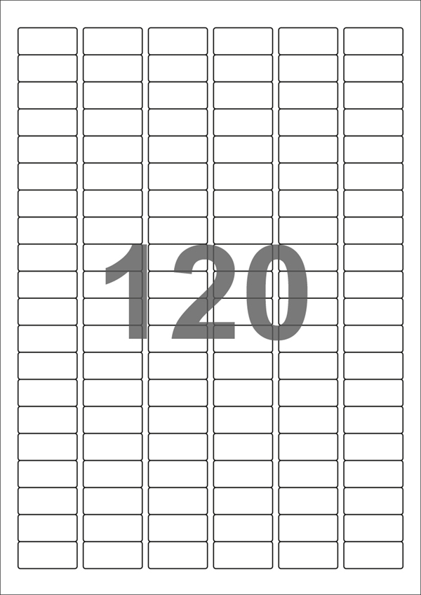A4-etiketter, 120 Udstansede etiketter/ark, 30,0 x 14,0 mm, hvid blank/glossy, 100 ark